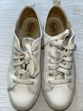 Keds Women’s White Leather Sneakers with Gold Accents